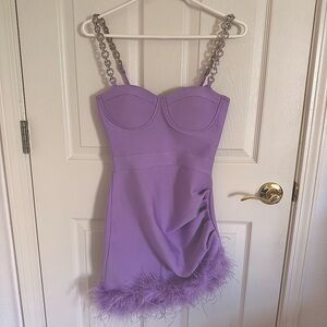 Lavender Mini Dress with Feather Trim